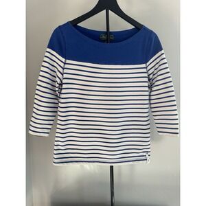 Ralph Lauren LRL Active Petite Large Striped Boatneck Top Blue White Nautical